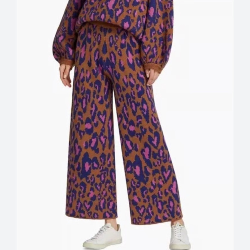 Farm Rio NWT Leopard Pop Caramel Sweater Wide Leg Crop Pants L